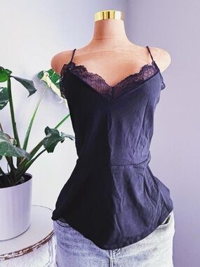Vintage Y2K Express by Claiborne Black Lace Peplum Cami XL